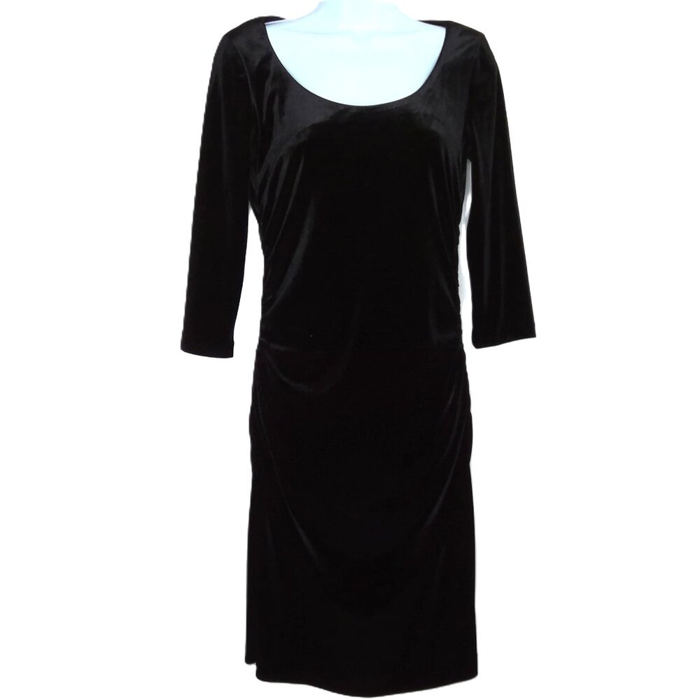 White House Black Market Black Dress Velvety Whimsigoth Scoop Neck 3/4 Sleeve S